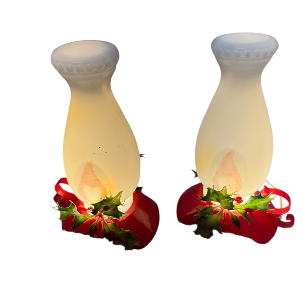 Pair of Rare Vintage Blow Mold Hurricane Lamp 2‎ Sided 1968 Lantern Works Empire
